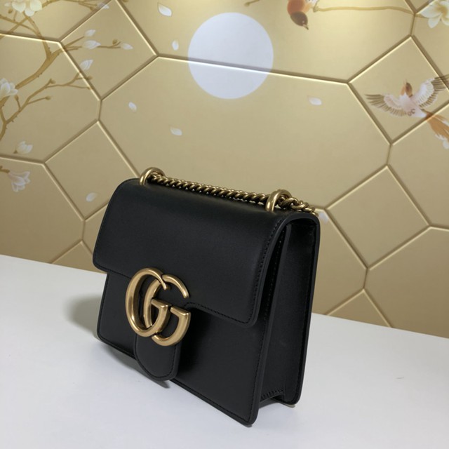 Gucci經典款女包 431384 古馳Padlock GG小號斜跨鏈條包 黑色光面小牛皮包  gqy2706